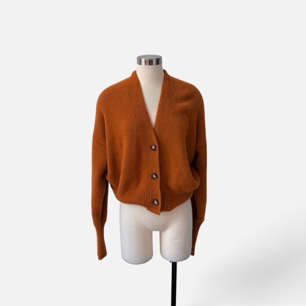 Urban Outfitters Orange Brown Mohair Fuzzy Cardigan Poet Sleeve Small Buttons